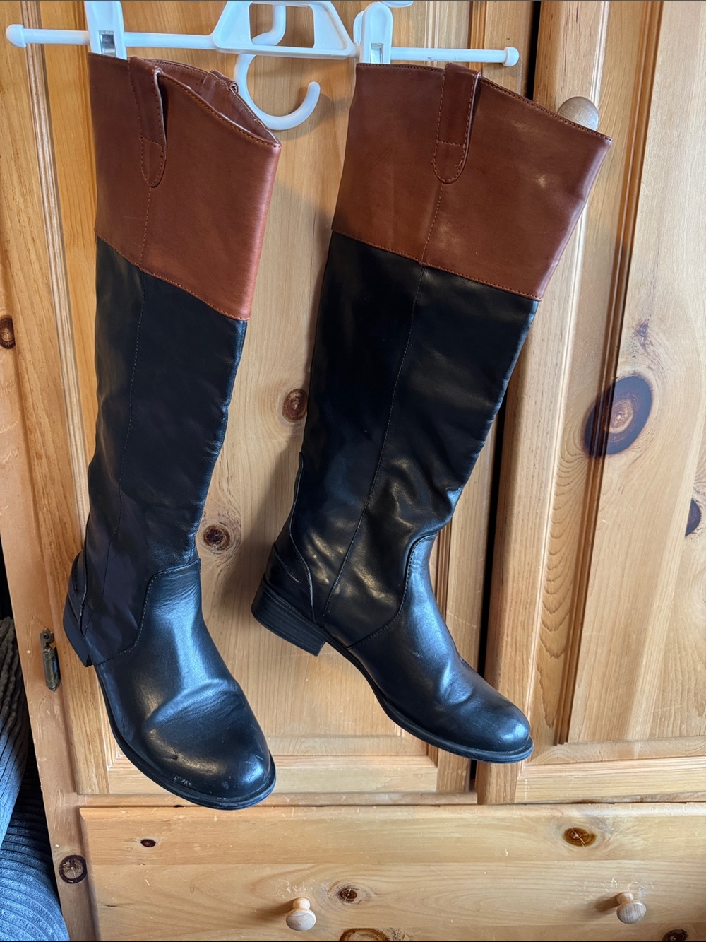 Jessica Black and Brown Two-Tone Knee-High Heeled Boots